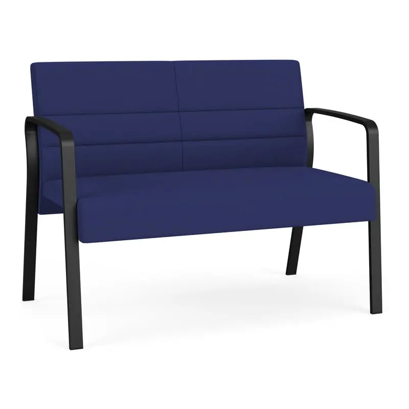 Lesro Waterfall Polyester Fabric Metal Waiting Reception Loveseat Blue