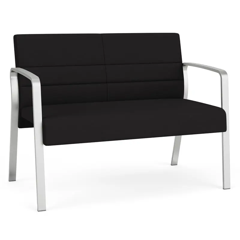 Lesro Waterfall Polyester Fabric Metal Waiting Reception Loveseat Black Silver