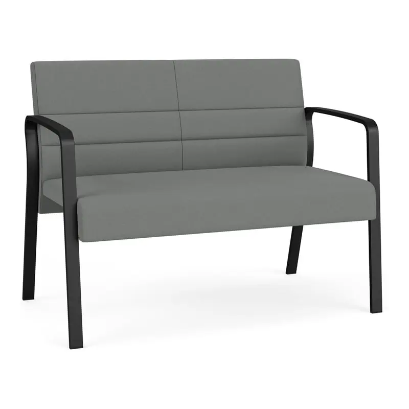 Lesro Waterfall Polyester Fabric Metal Waiting Reception Loveseat Gray Black