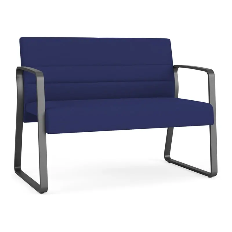 Lesro Waterfall Sled Base Fabric Metal Reception Loveseat Blue Charcoal