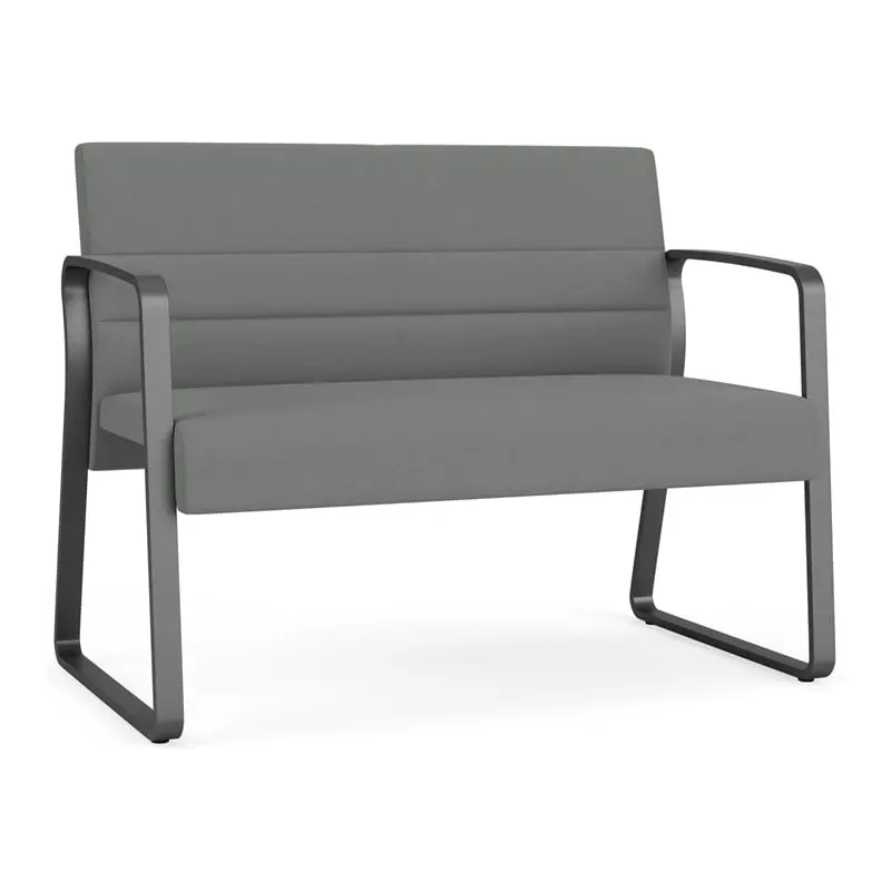 Lesro Waterfall Sled Base Fabric Metal Reception Loveseat Gray Charcoal