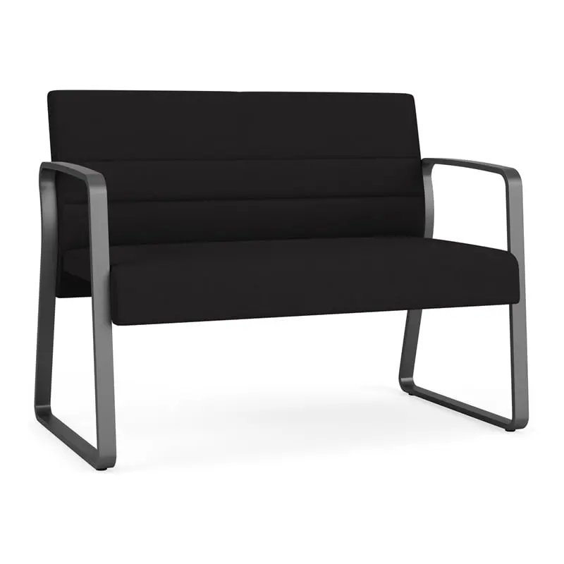 Lesro Waterfall Sled Base Fabric Metal Reception Loveseat Black Charcoal