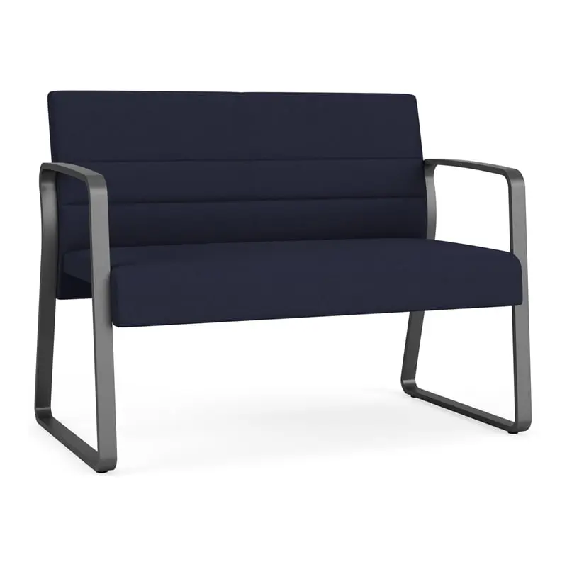 Lesro Waterfall Sled Base Fabric Metal Reception Loveseat Navy Charcoal