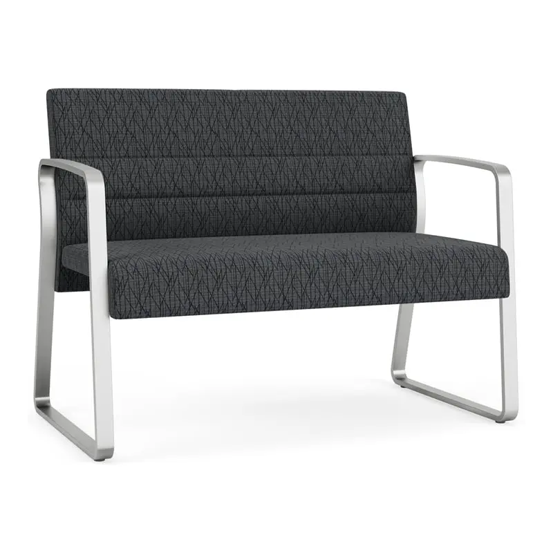 Lesro Waterfall Sled Base Fabric Metal Reception Loveseat Black Silver - Modern Office Seating Solution