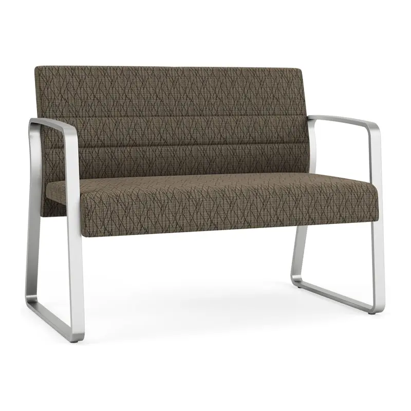Lesro Waterfall Sled Base Fabric Metal Reception Loveseat Brown Silver - Comfortable Waiting Area Seating