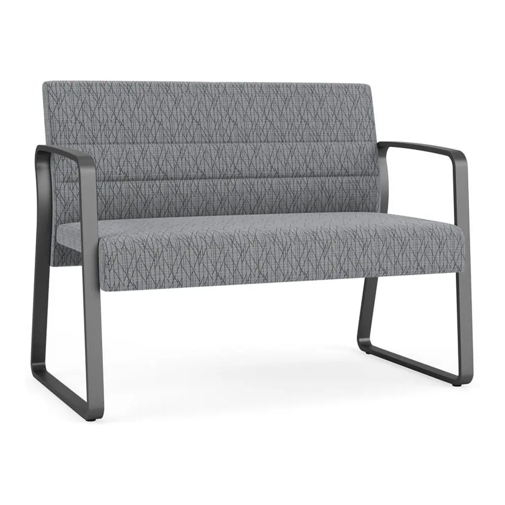 Lesro Waterfall Sled Base Fabric Reception Loveseat Metal Frame Gray