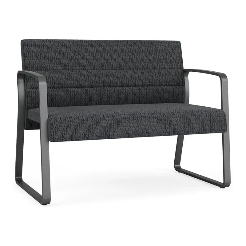 Lesro Waterfall Sled Base Fabric Reception Loveseat Metal Frame Black - Comfortable Waiting Room Seating