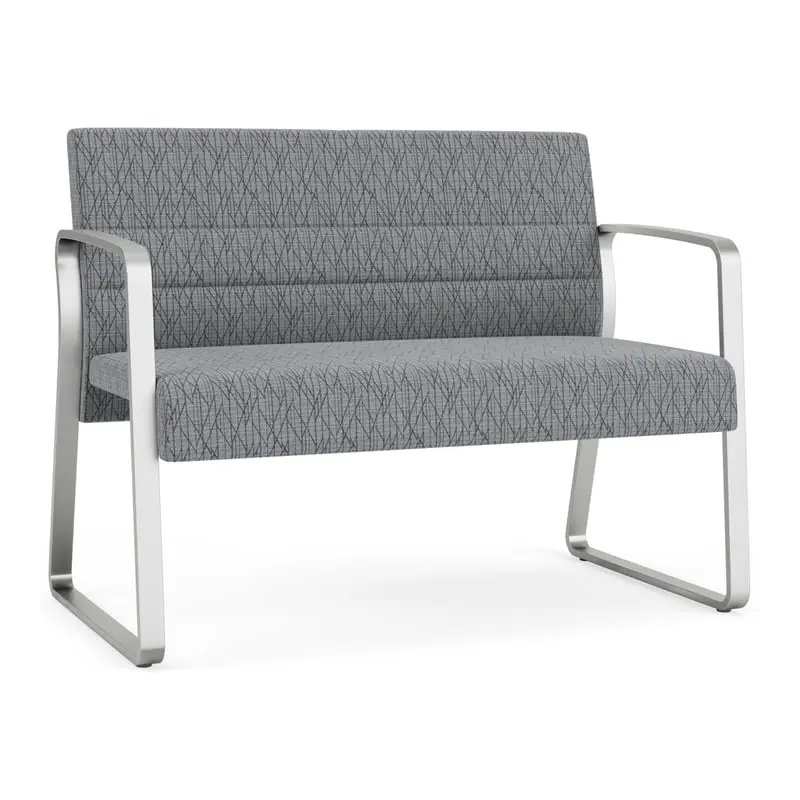 Lesro Waterfall Sled Base Fabric Reception Loveseat Metal Frame Gray Silver - Contemporary Office Seating