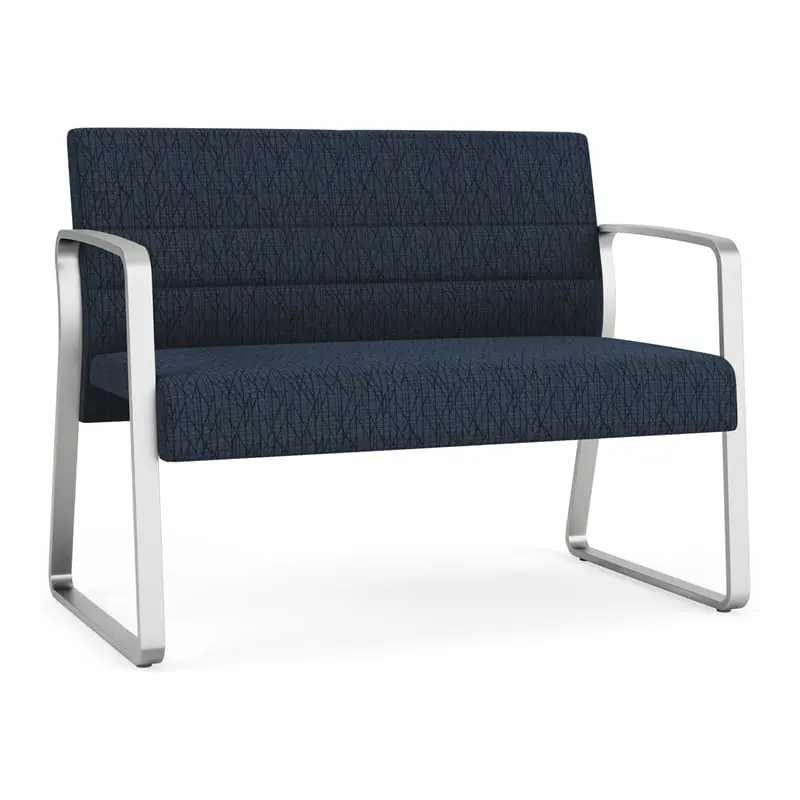 Lesro Waterfall Sled Base Fabric Reception Loveseat Metal Frame Blue Silver - Modern Waiting Area Seating