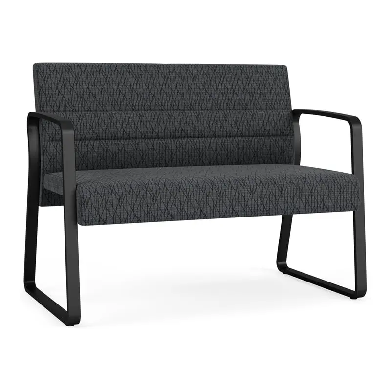 Lesro Waterfall Sled Base Fabric Reception Loveseat Metal Frame Black - Comfortable Office Furniture