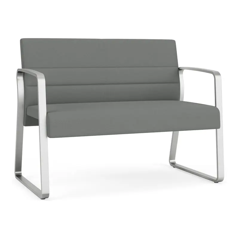 Lesro Waterfall Sled Base Polyester Fabric Reception Loveseat Gray Silver
