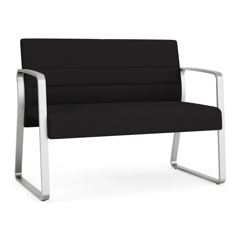 Lesro Waterfall Sled Base Polyester Fabric Reception Loveseat Black Silver