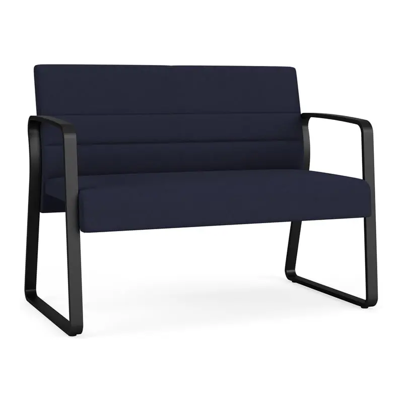 Lesro Waterfall Sled Base Polyester Fabric Metal Reception Loveseat Navy