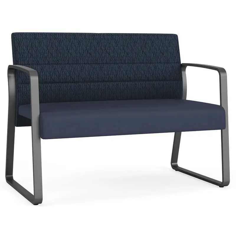 Lesro Waterfall Sled Base Polyurethane Metal Reception Loveseat Blue Charcoal - Stylish Reception Furniture