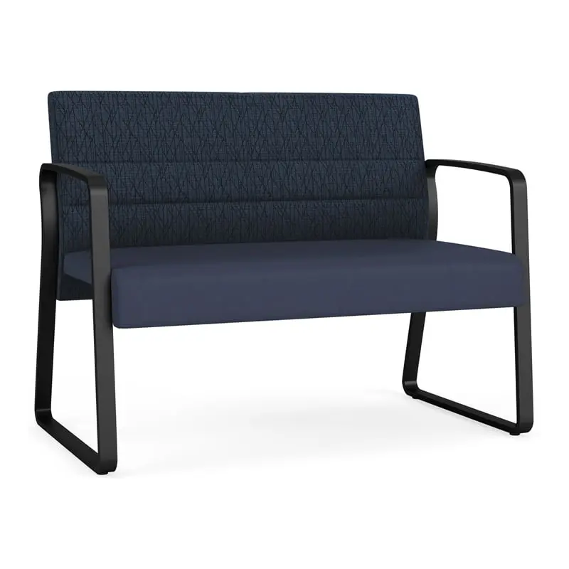 Lesro Waterfall Sled Base Polyurethane Metal Reception Loveseat Blue Black - Contemporary Office Seating