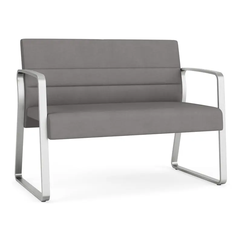 Lesro Waterfall Sled Base Polyurethane Metal Reception Loveseat Gray Silver - Sleek Office Furniture