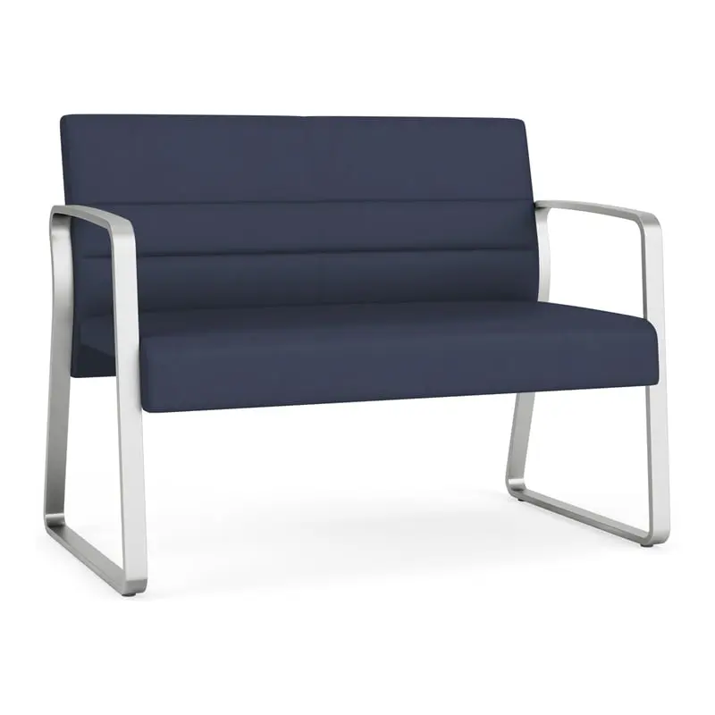 Lesro Waterfall Sled Base Polyurethane Metal Reception Loveseat Blue Silver - Elegant Office Loveseat