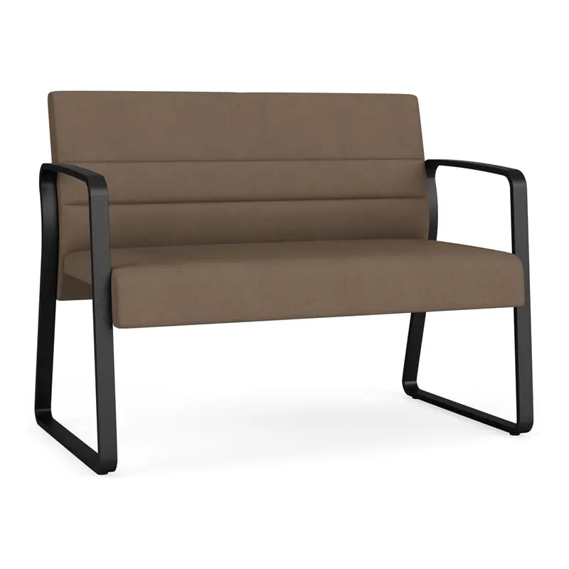 Lesro Waterfall Sled Base Polyurethane Reception Loveseat Metal Frame Brown - Stylish Waiting Room Furniture