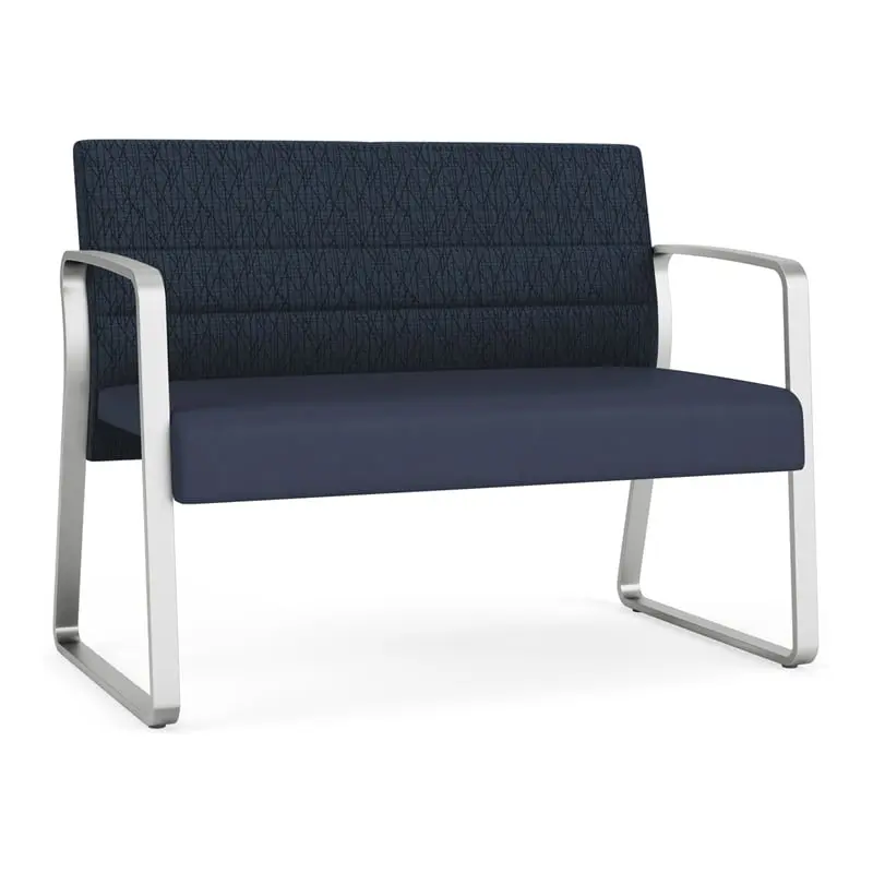 Lesro Waterfall Sled Base Polyurethane Steel Reception Loveseat Blue Silver