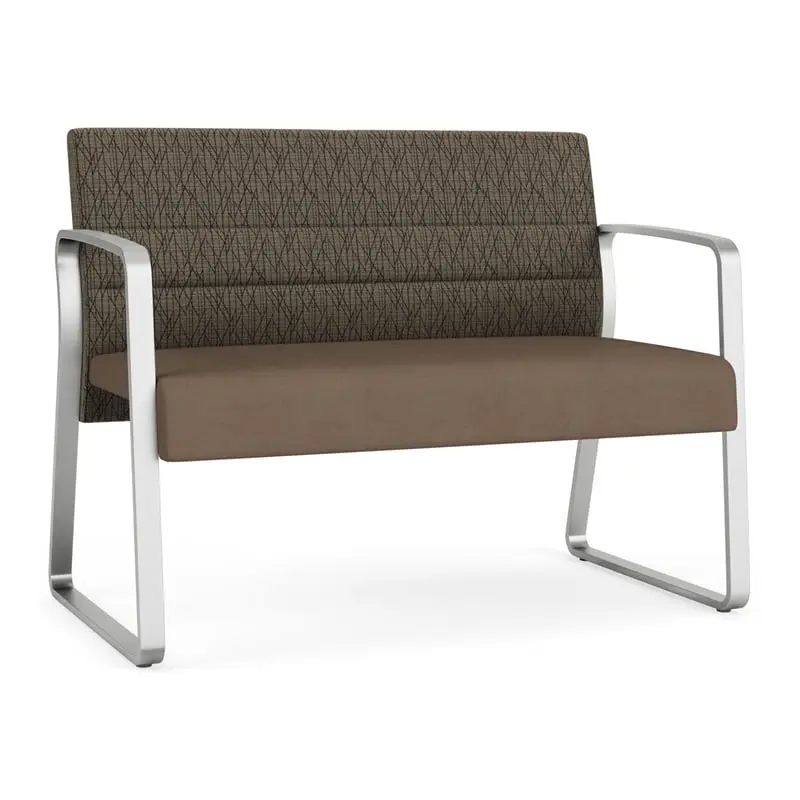 Lesro Waterfall Sled Base Polyurethane Steel Reception Loveseat Brown Silver - Premium Office Seating