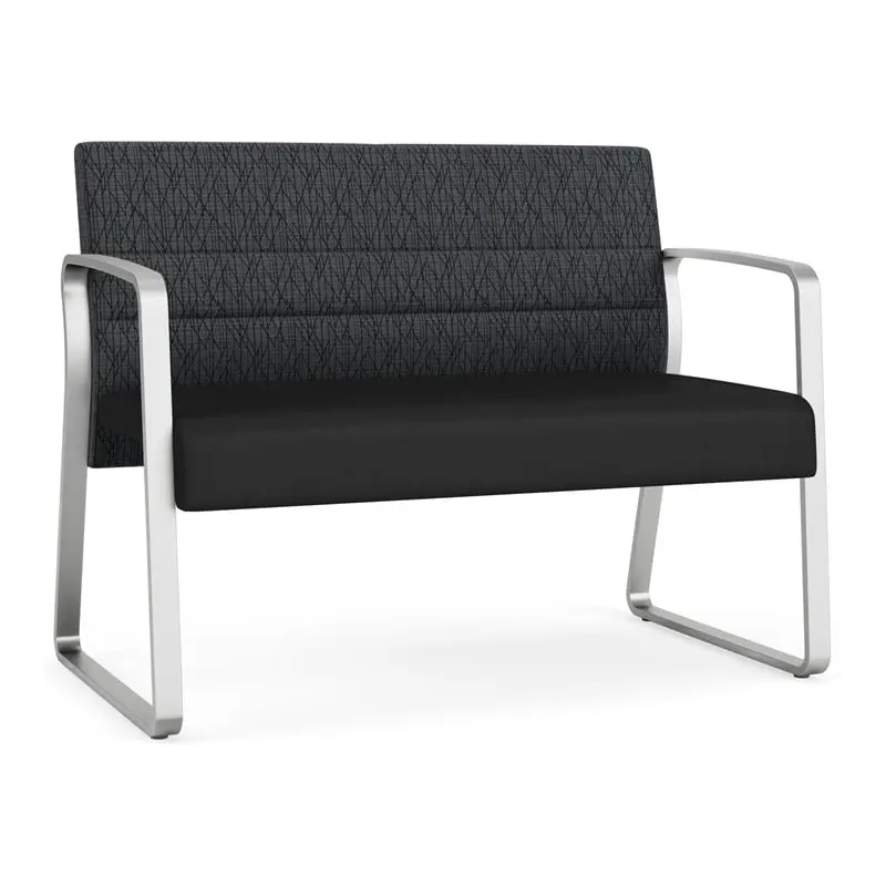 Lesro Waterfall Sled Base Polyurethane Steel Reception Loveseat Black Silver - Durable Office Furniture