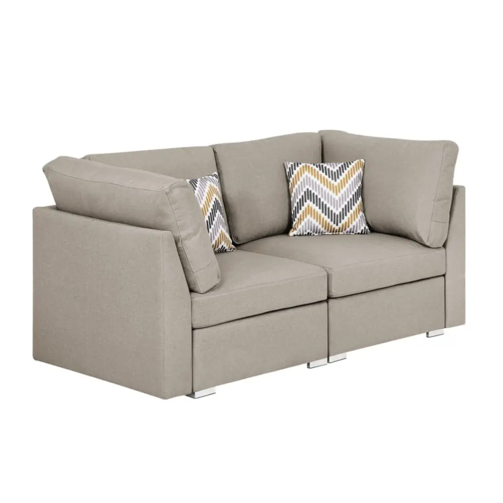 Amira Linen Fabric Loveseat Beige - Contemporary Two-Seater Couch Pillows Lilola Home
