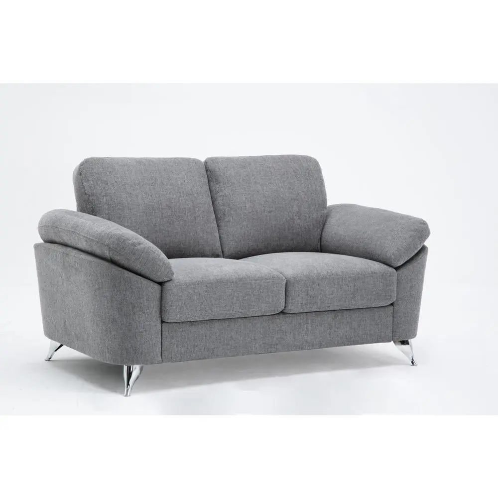 Villanelle Light Gray Linen Fabric Loveseat Chrome Finish Legs Lilola Home