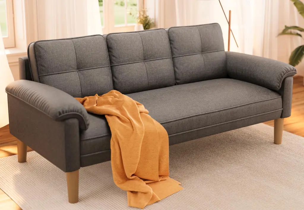 Lofka Loveseat Sofa 3 Extra Deep Seats Futon Couch Living Room Dark Gray