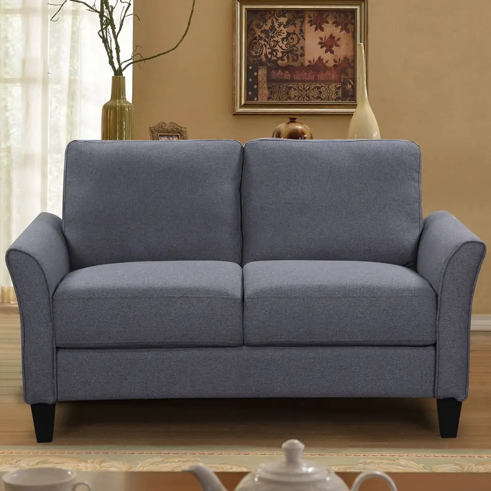 Lowestbes Modern Fabric Loveseat Sofa Upholstered PU Leather 2-Seat Couch Wood Double Sofa Chair Gray Lowestbest