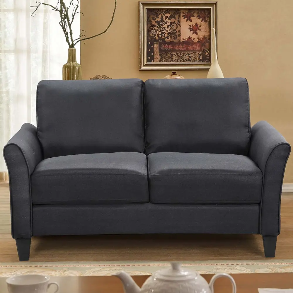 Lowestbes Modern PU Leather Loveseat Sofa Upholstered 2-Seater Couch Wood Frame Black Lowestbest