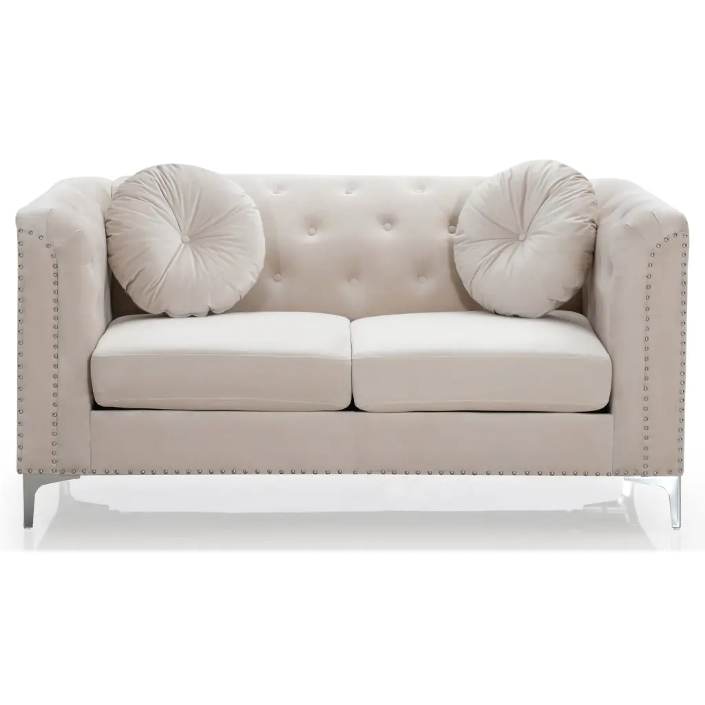 LYKE Home Loveseat Ivory - Elegant Fabric Sofa Small Spaces