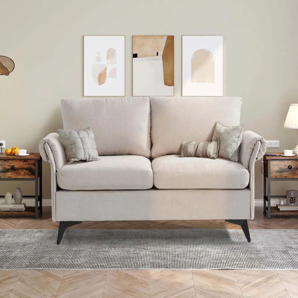 50 Small Loveseat Sofa Small Spaces Modern 2-Seater Couch Solid Wood Frame Beige MAEVIS