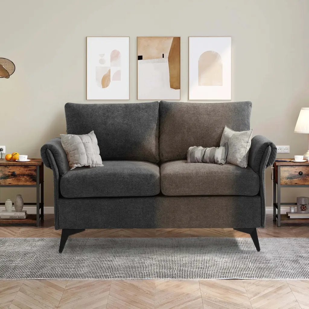 50 Small Loveseat Sofa Small Spaces Modern 2-Seater Couch Solid Wood Frame Black Coffee MAEVIS