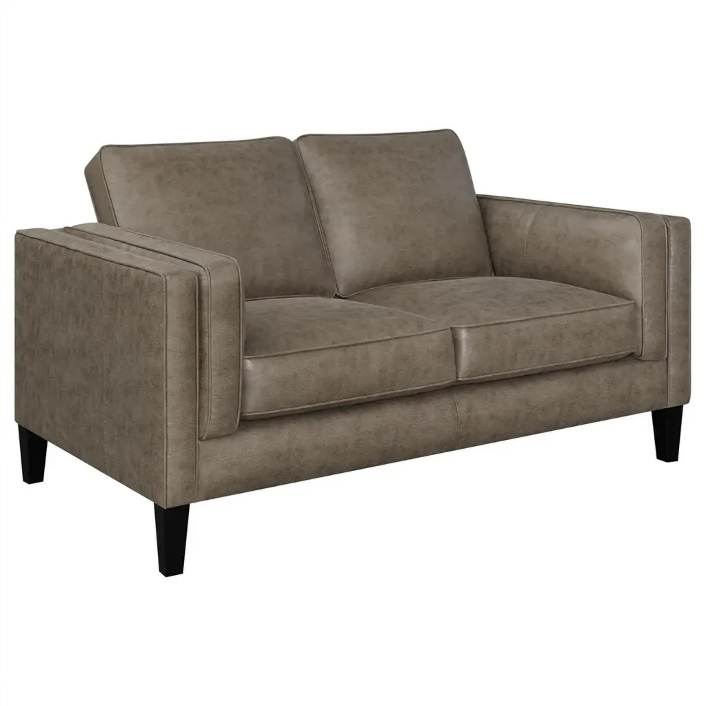 Maklaine Faux Leather Upholstered Track Arms Loveseat Vintage Brown
