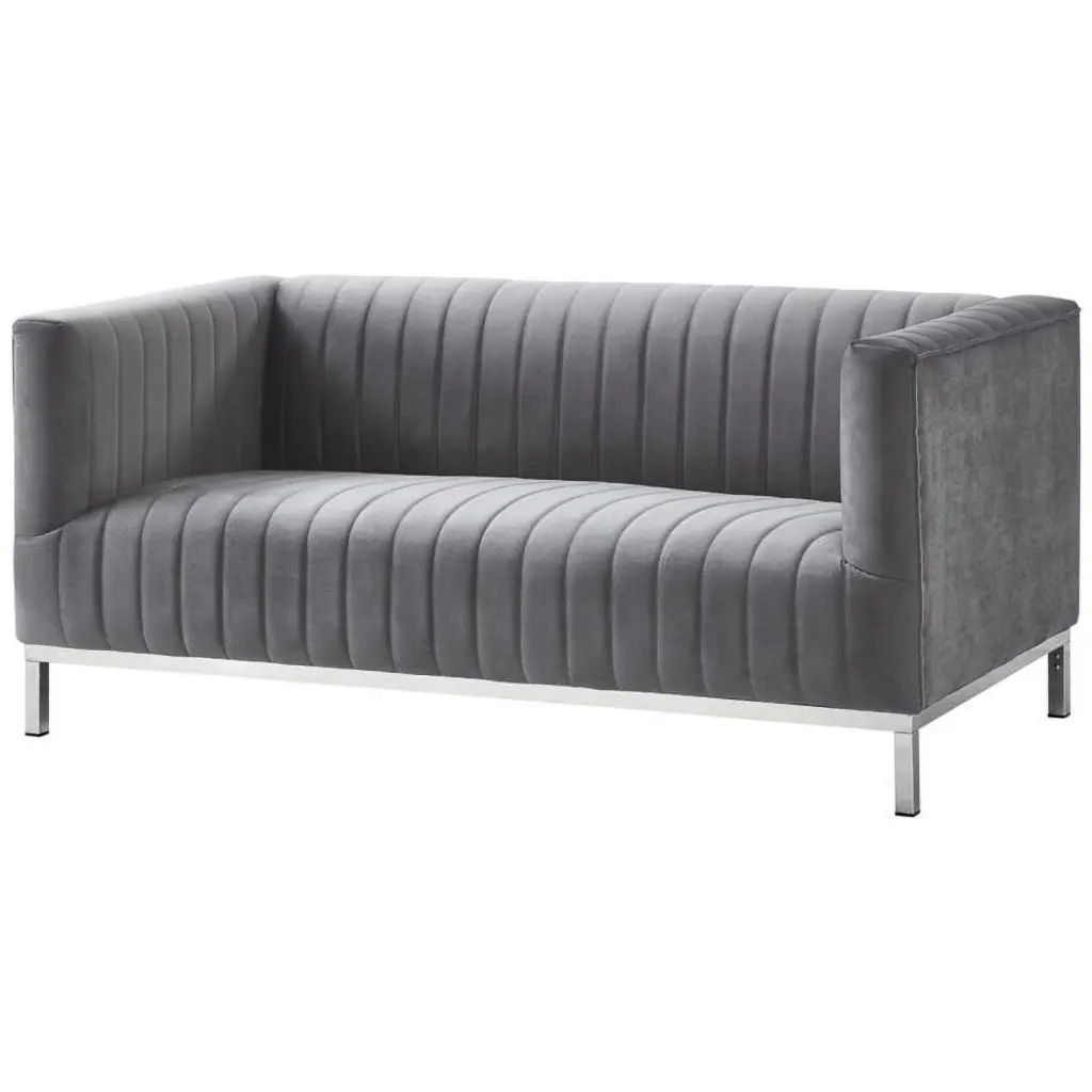 Maklaine Velvet Tuxedo Loveseat Y-Metal Base Gray Chrome