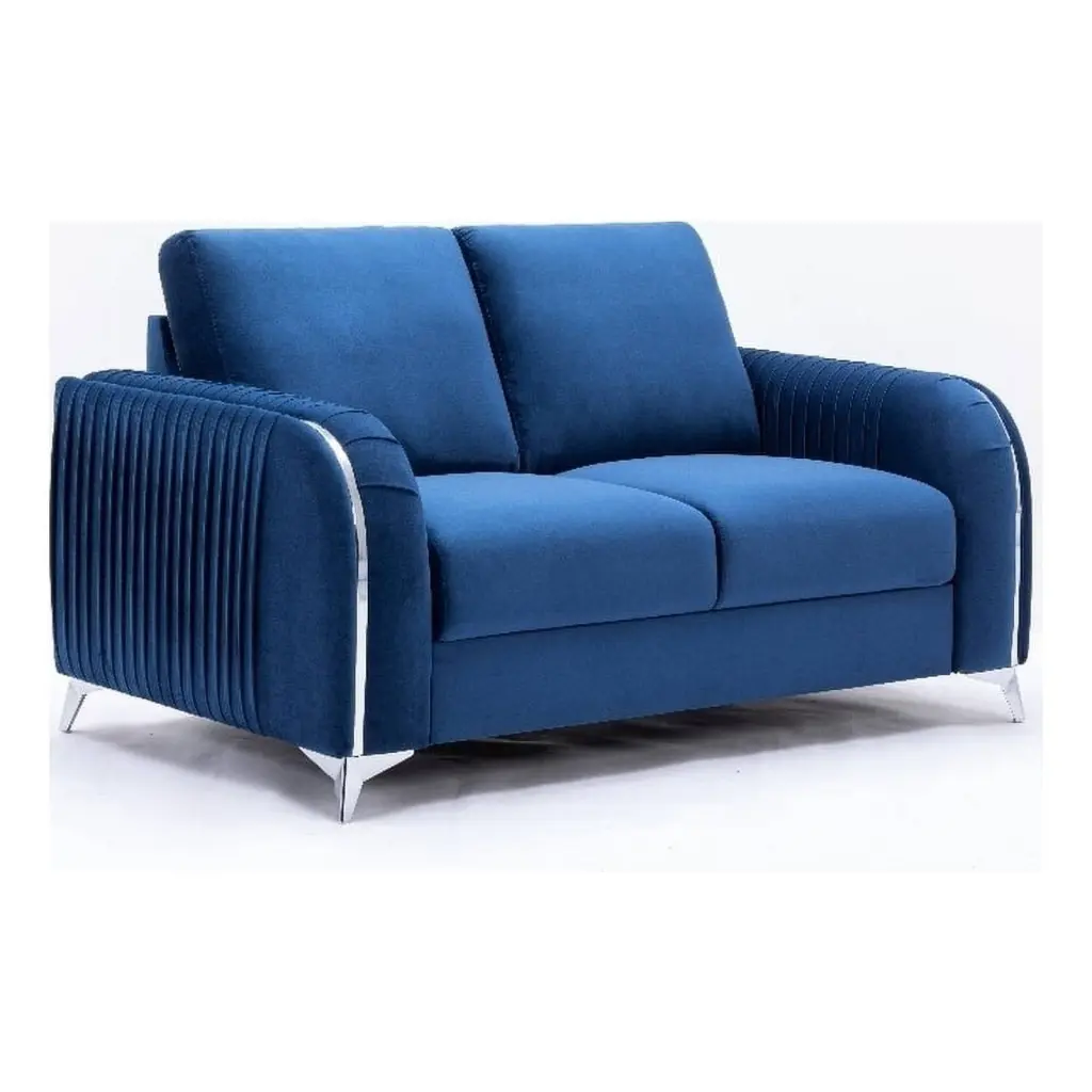 Maklaine Velvet Upholstered Wooden Frame Contemporary Loveseat Blue
