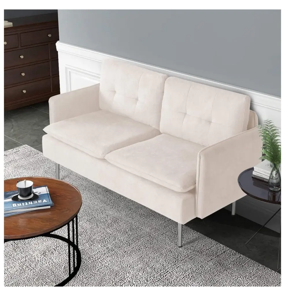 MAQING 55 Loveseat Sofa Mini Couch Small Spaces Modern Upholstered Love Seat Metal Legs and Thick Padding Beige
