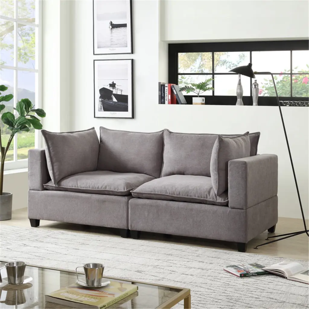 Maykoosh Old World Opulence Light Gray Fabric Loveseat - Classic Living Room Sofa