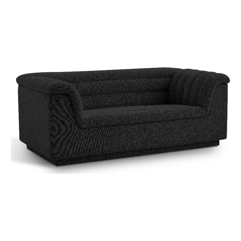 Meridian Furniture Cascade Black Boucle Fabric Loveseat - Contemporary Lounge Sofa