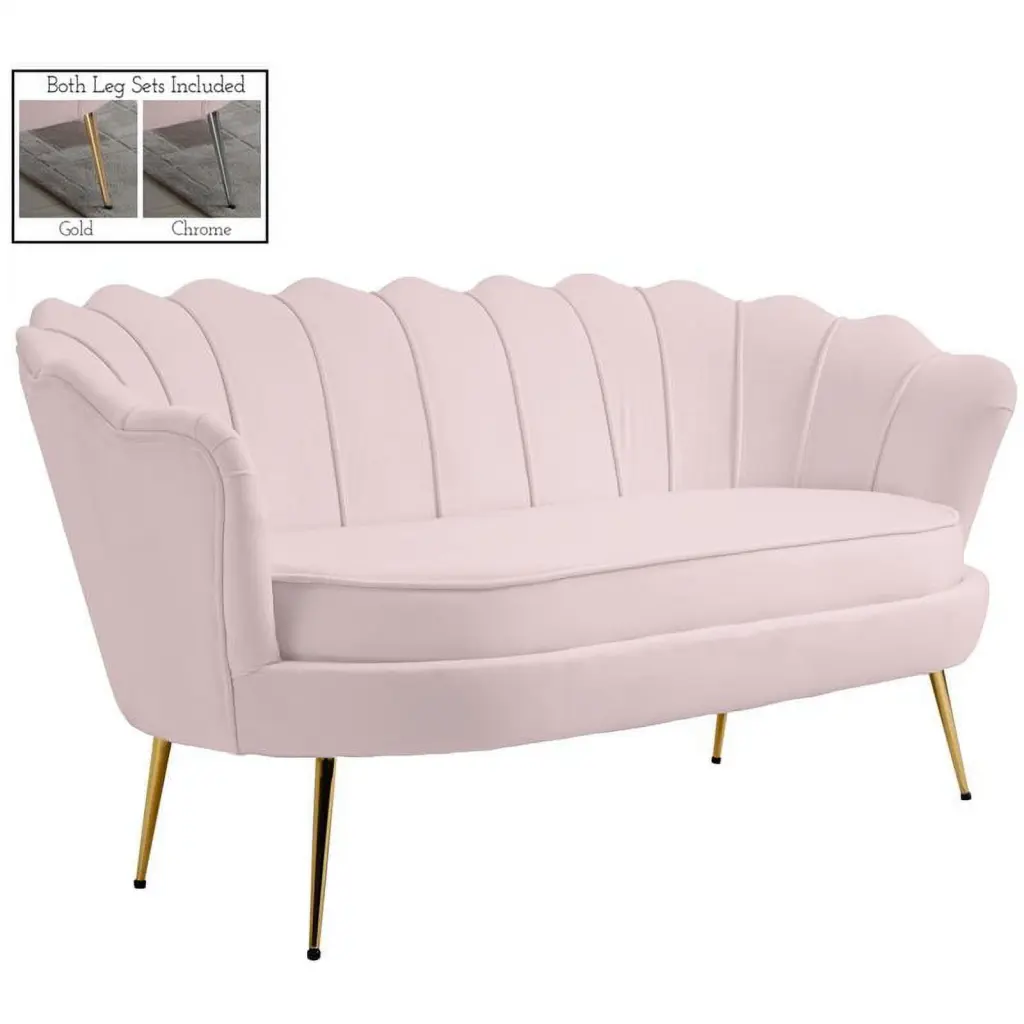 Meridian Furniture Gardenia Pink Velvet Loveseat Modern Luxurious Sofa