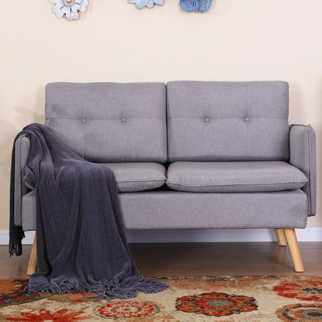 MF Studio 52 Modern Upholstered Loveseat Sofa Solid Wood Frame Light Gray Living Room
