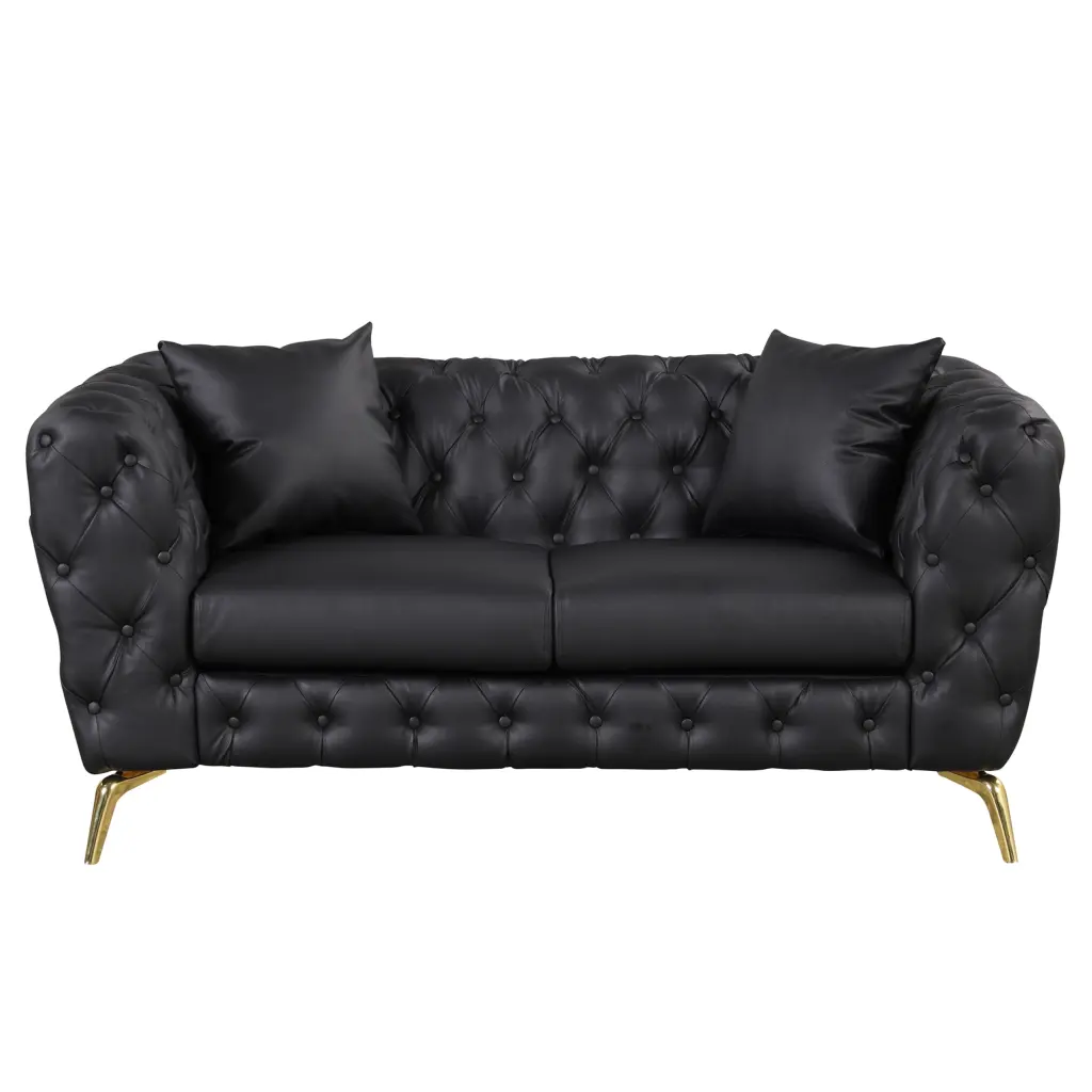 65.5 Modern Sofa Couch, PU Upholstered Loveseat Sturdy Metal Legs, Button Tufted Back Miekor