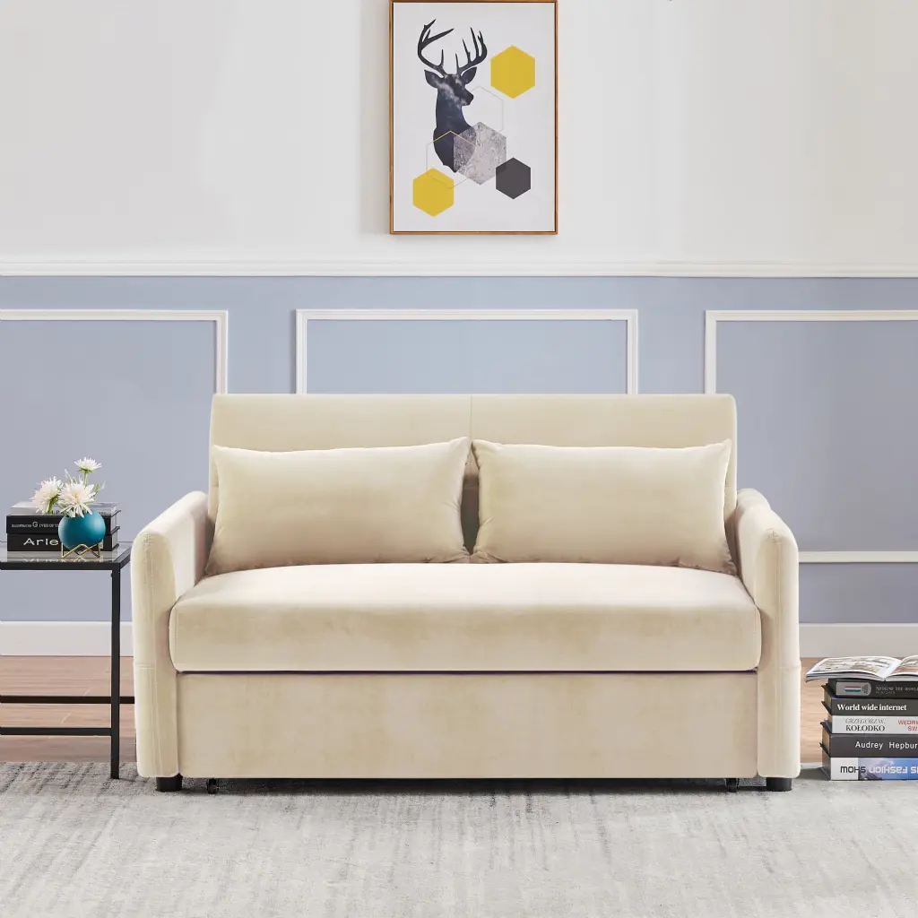 Convertible Beige Leisure Love Sofa Comfortable Seating Miekor