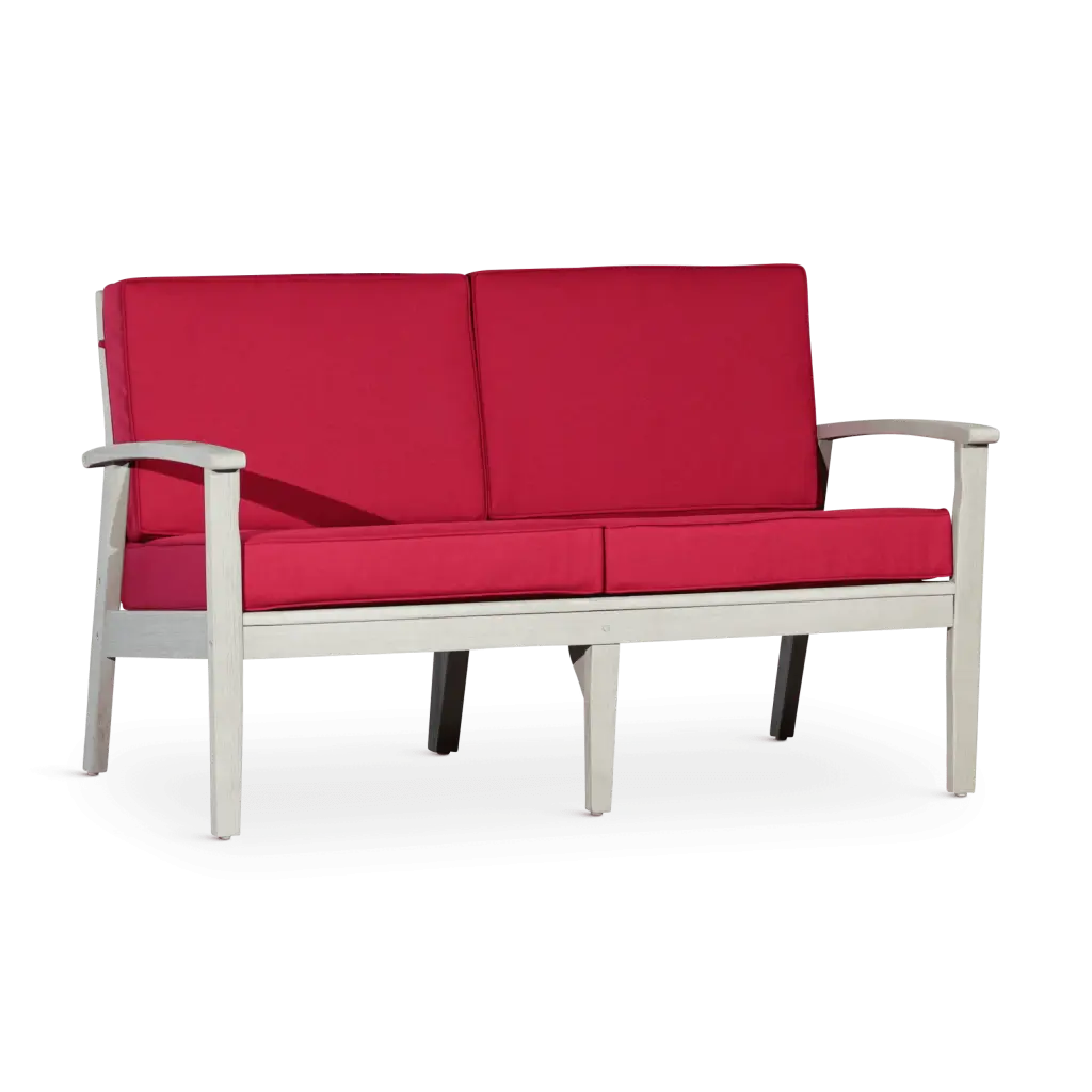 Eucalyptus Loveseat Cushions Driftwood Gray Finish Burgundy Cushions Miekor