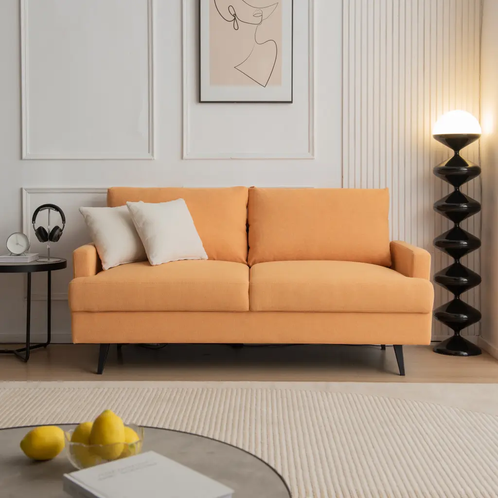 64 W Fabric Upholstered Loveseat Metal Legs - High Resilience Sponge Couch Yellow Miekor