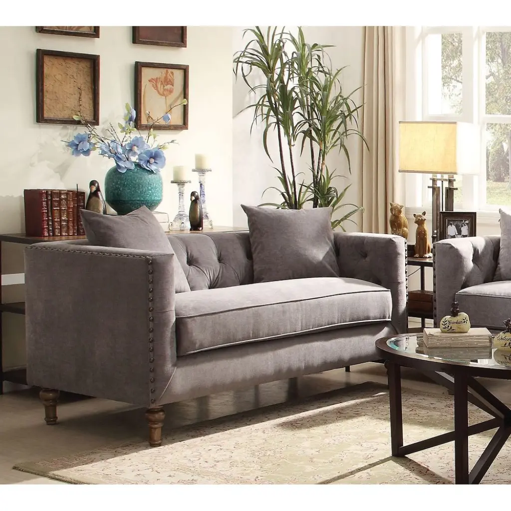 Miekor Furniture Sidonia Loveseat 2 Pillows Gray Velvet - Luxurious Comfort