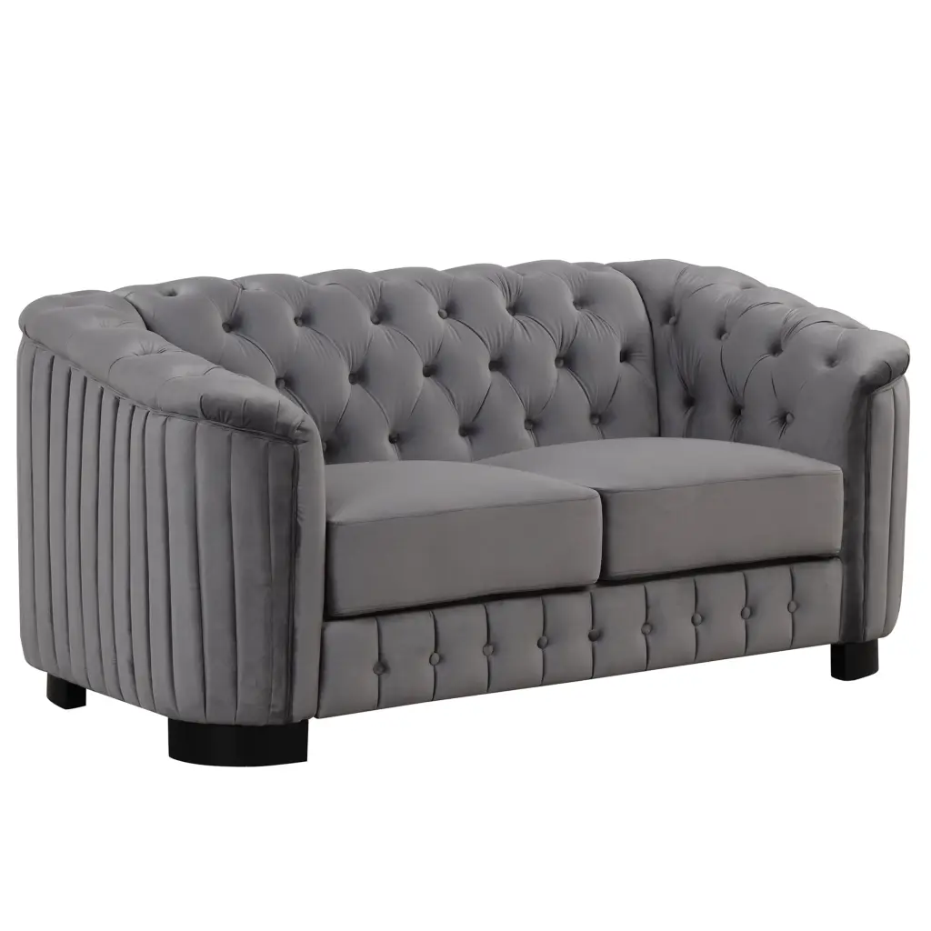 64 Inch Velvet Upholstered Loveseat Sofa Thick Removable Seat Cushion Living Room Bedroom or Small Space Gray Miekor