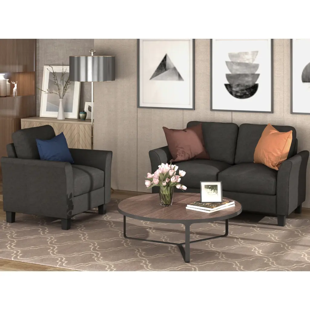 Living Room Furniture Armrest Single Chair and Loveseat Sofa Black Miekor