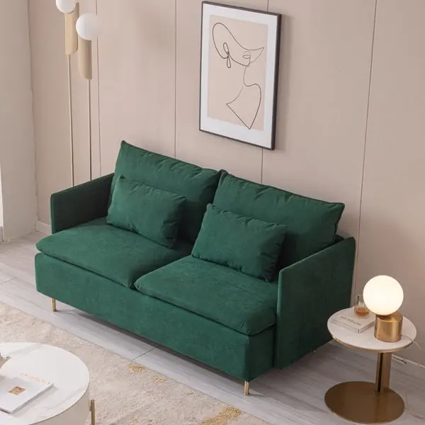 Miekor 63.8 Emerald Cotton Linen Modern Upholstered Loveseat Sofa G60291