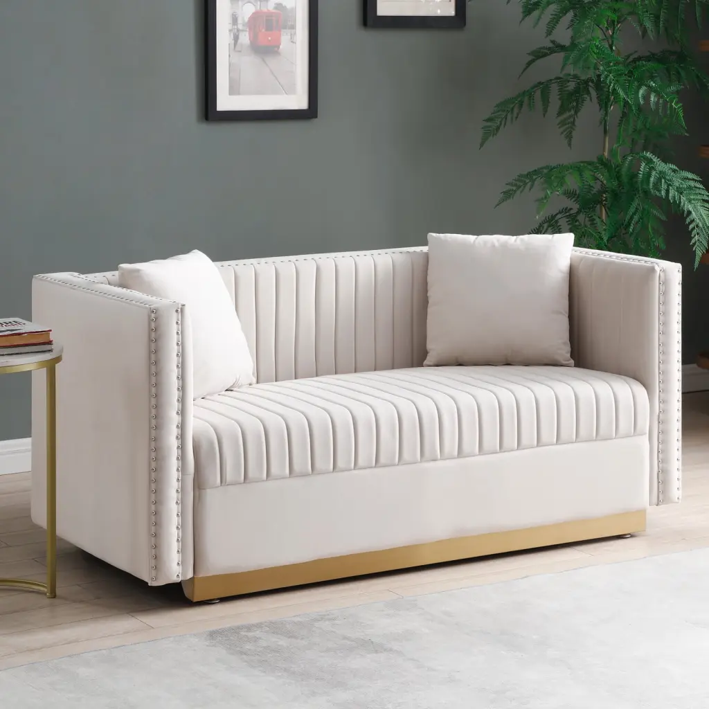 Miekor Furniture Contemporary Vertical Channel Tufted Velvet Loveseat Sofa 2 Pillows